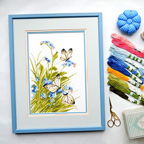 Povitrulya Counted Cross Stitch Kit 'Butterflies on Flowers' - Hand Embroidery Set - color: Butterfly