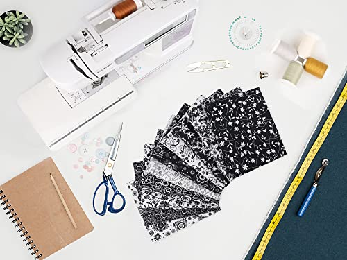 Craftido -25 Options- 100% Cotton Quilting Fabric Bundles 10pcs Fat Quarters 18”x21”-Medium Weight 5.2 oz- Soft Cotton for Quilting, Sewing Project, Patchwork, DIY Crafts - Black & White Flower - color: Black & White Flower