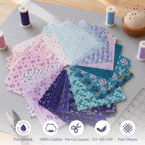5" Fabric Squares, 40 Pcs Cotton Squares, Charm Pack Fabric for Quilting - color: Mystic Garden