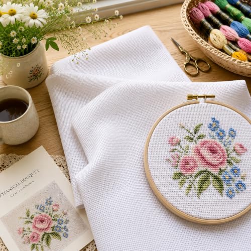 9 Count Aida Cloth Cross Stitch Fabric, White, 29" W x 39" L - size: W29" x L39"