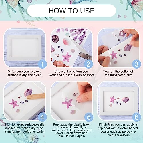 BBTO 12 Sheets Rub on Transfers for Crafts Wood Furniture DIY, 5.5" x 5.7" - style: Ocean