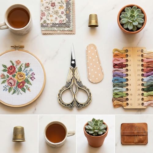 Embroidery Scissors with Cover – Antique Bronze Vintage Small Crochet Scissors, Sharp Wing Design Craft Scissors for Yarn Thread Sewing Needlework, Pretty Gift for Crocheter Quilter, 4.6 Inch - color: Gold
