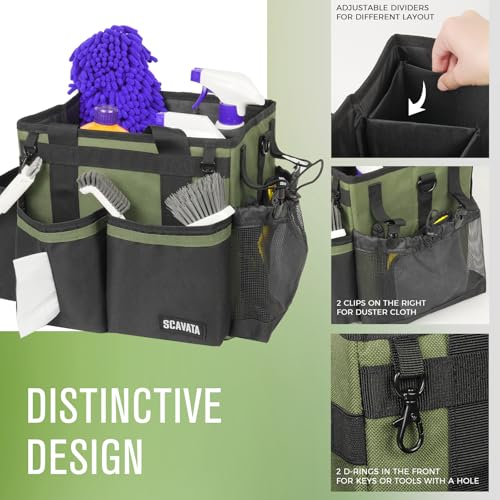 SCAVATA Compact Wearable Cleaning Caddy with Handle & Shoulder Straps - color: Armygreen