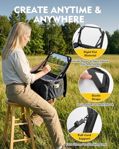 Magicfly Large Art Bag, Waterproof Acrylic Paint Storage with Drawing Easel - color: Black
