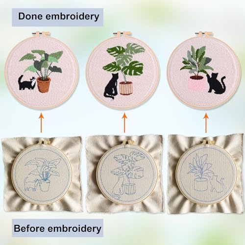 Myfelicity Punch Needle Kit for Adults, Beginners, Cat and Greenery Patterns, Includes Punching Needle Supplies - color: Cat