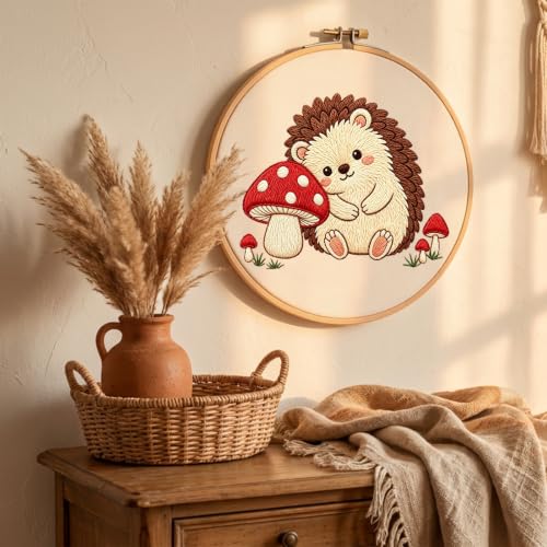 Nuberlic Embroidery Kit for Beginners Stamped Hedgehog Needlepoint - color: Hedgehog