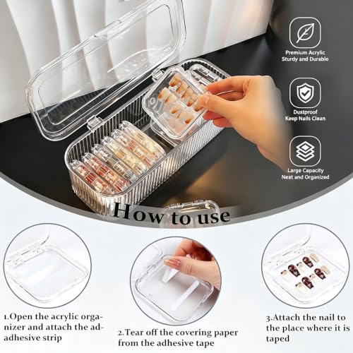Press On Nail Storage Organizer Set, 12 Clear Cases & 60 Adhesive Tapes