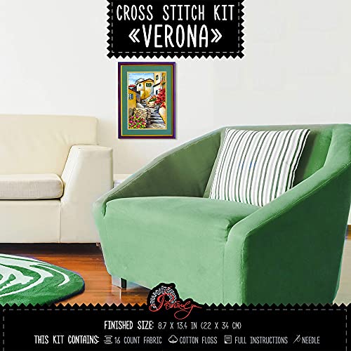 Povitrulya Cross Stitch Kit 'Verona', Italy Landscape Embroidery Set - Cross Stitch Wall Décor - color: Verona