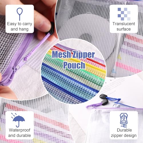 Koogel 5PCS Mesh Zipper Pouch Bags, A4, Waterproof File Folders, 5 Colors