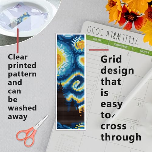 BEUNITONE Cross Stitch Kit Bookmark Scenery Landscape Cross Stitch Kits Bookmark Crossstitch Kits 8''x2.4'' Stamped Embroidery Bookmarks for Adults Beginners 6Pcs - style: Landscape