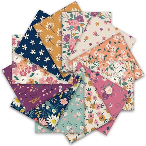 Whaline 12Pcs Retro Floral Cotton Fabric Bundles Pre-Cut Large Squares Colorful Vintage Wildflower Quilting Fabrics for DIY Handmade Sewing Craft, 14 x 14 Inch - size: 14 x 14 Inch
