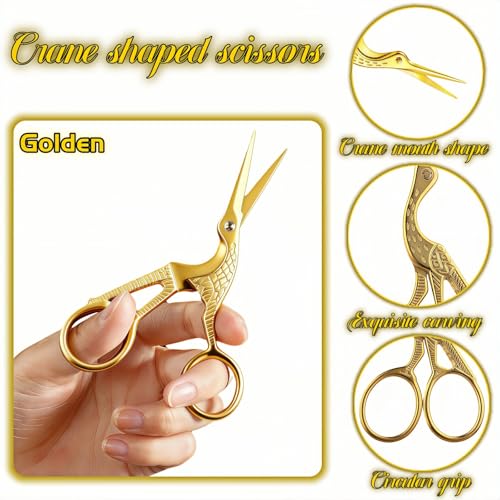 Copper Crane Embroidery Scissors,Sharp Rainbow Stainless Steel Craft Snips for Sewing,3.74 inch,Comfortable Grip for Crafts and Sewing,DIY,Tea Sachets,Ideal Gift for Precision Cutting (Gold) - color: Gold