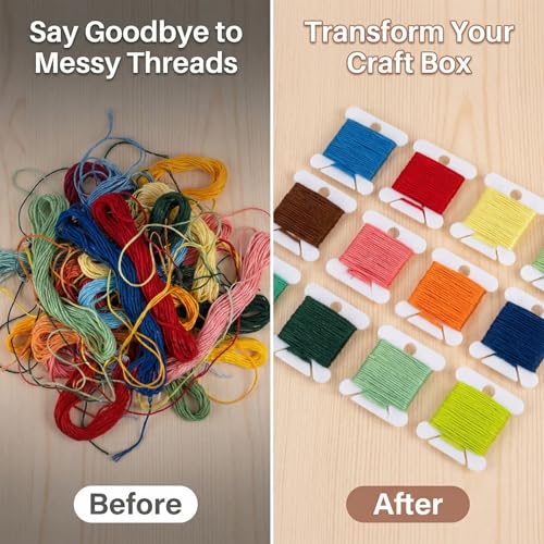 RAINFLOW 150PCS Plastic Embroidery Floss Bobbins - Thread Organizer Cards