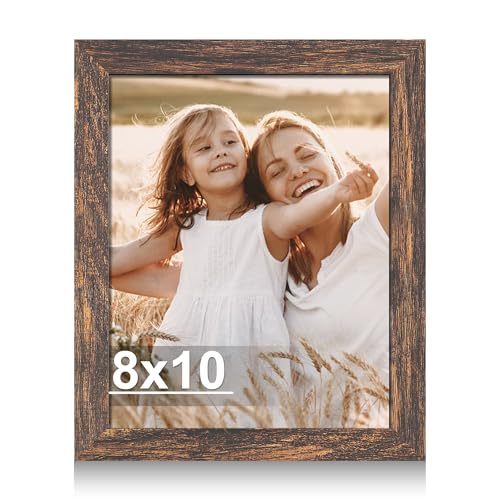 Hongkee 8x10 Picture Frame with Real Glass Wood Frame(Rustic Brown, 1 Pack) - color: Rustic Brown, size: 8X10 in