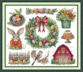 CaptainCrafts Cross Stitch Kits, Stamped Fabric Cross Stitching DIY Art DMC Needlecrafts Embroidery Kit for Adults Beginner (Christmas Wreath with Bunny, Stamped) - color: Christmas Wreath with Bunny, size: Stamped
