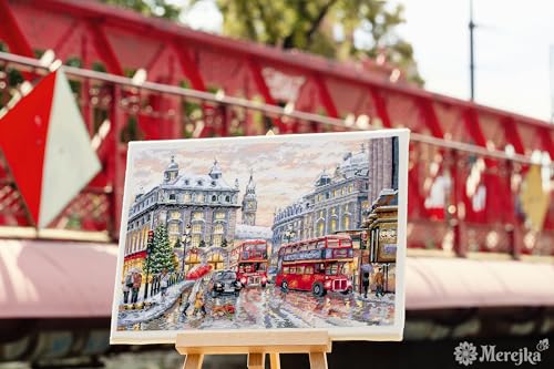 Merejka Counted Cross Stitch Kit for Adults – London K-159 | DMC Threads & Zweigart Aida 16 Fabric | 34 Colors | 12×16 in (30×40 cm)