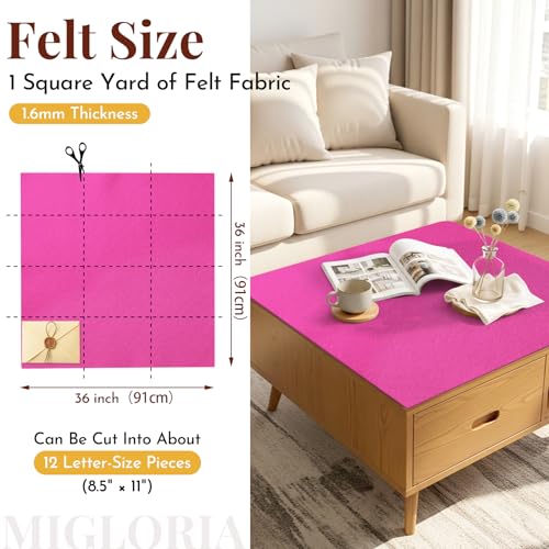 Large Felt Fabric Sheet 36 x 36 Inch, 1.6mm Thick (Fuchsia) - color: Fuchsia