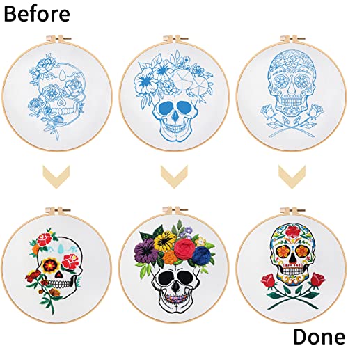 Nuberlic 3 Pack Embroidery Kit for Beginners, Halloween Skull Cross Stitch - color: Kit 6