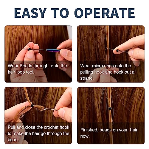 NEWISHTOOL Stainless Steel Hair Extensions Loop Needle Pulling Hook Tool, 3 PCS Micro Needle Threader Wire Pulling Loop Hook Tools for Silicone MicroLink Beads Rings and Feathers Extensions - color: Rainbow, size: Pulling Hook