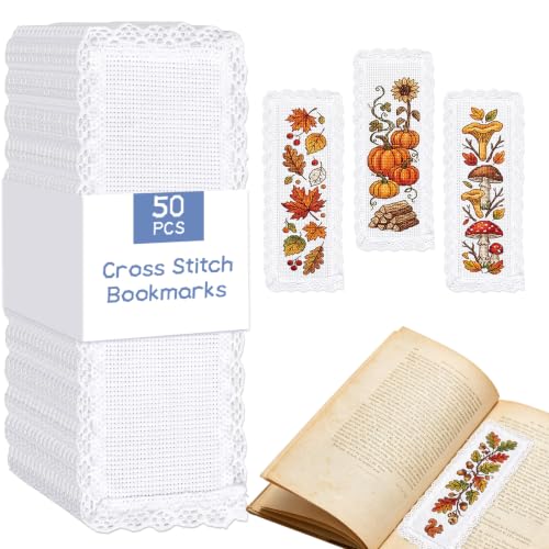Fuyoooo 50 Pcs Blank Cross Stitch Bookmarks, White Lace Edge - color: White, style: Lace Edge