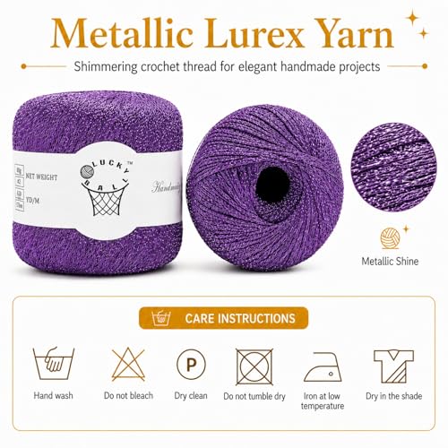 Sparkle Silver Lurex Thread Shining Yarn, 40g/314yd Metallic Crochet Thread Yarn for Crocheting & Knitting, Sparkle Metallic Crochet Yarn for Dolls, Charm, Keychain,Adults Handmade Crafts(2PCS Purple) - color: Purple