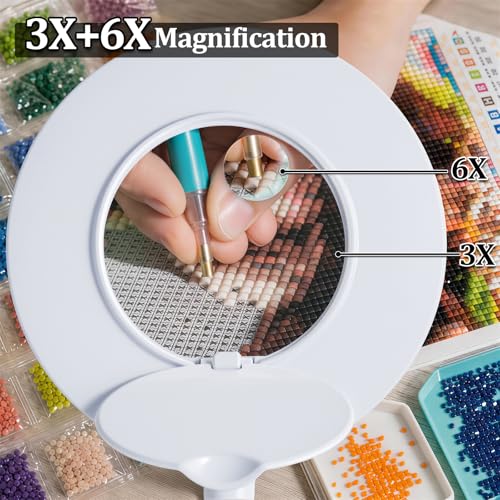 3X+6X Magnifying Glass with Light and Stand, Dimmable LED Magnifying Lamp - color: White