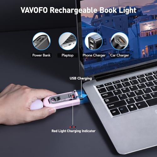 VAVOFO USB Rechargeable Book Light, Bookmark Clip on LED Reading Light - color: Pink Purple