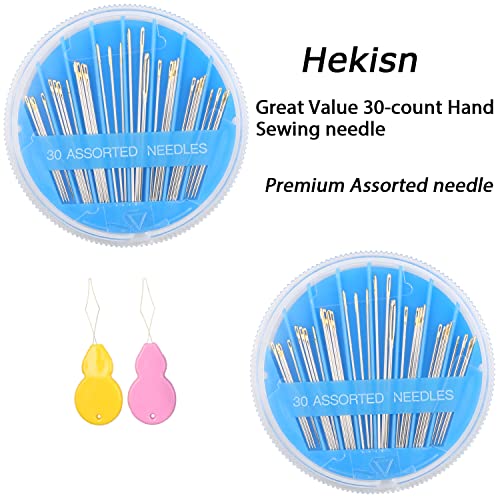 Hekisn 30pcs Premium Hand Sewing Needles, 6 Sizes 30-Count Assorted Sewing Needles, Stitching Needles for Hand Sewing Repair，Sewing Sharp Needles Sewing Repair Embroidery Needles (1, Blue) - style: Blue