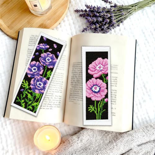 ORIGACH 6 Set Anemone Flower Cross Stitch Bookmark Kit for Beginner - style: Anemone