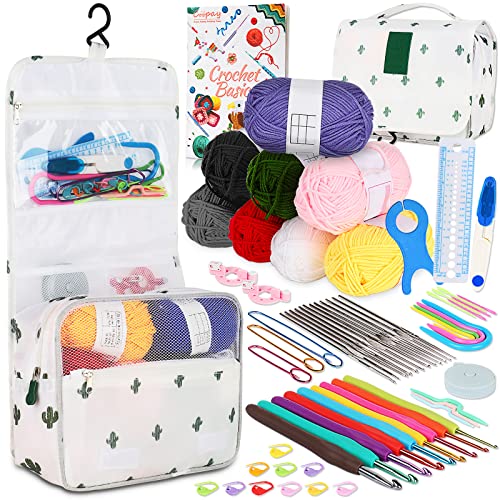 Coopay Upgraded Crochet Kit for Beginners, All-in-One Crochet Kits (63Pcs) - color: Cactus - Hanging Bag