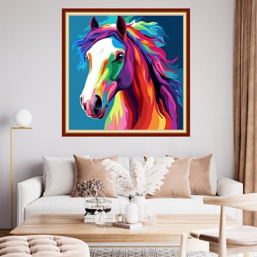 Funchey Stamped Cross Stitch Kits, DIY Cross Stitch Pattern for Adults Beginners Needlepoint Kits Embroidery Kit Arts and Crafts 11CT&Colorful Steed 18x18 inchs - color: HandicraftColor01