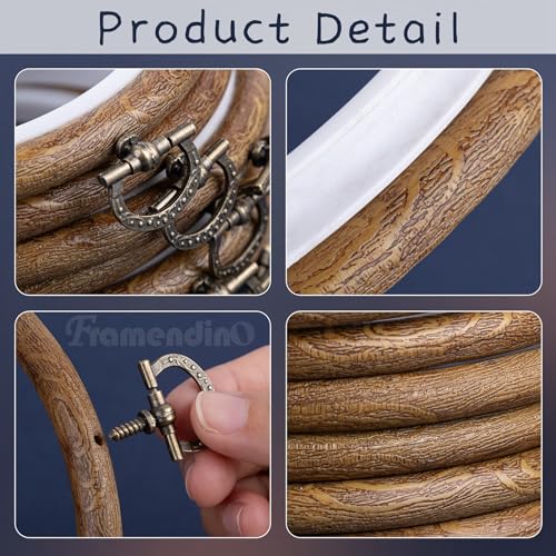 Framendino, 10 Pack Round Oval Embroidery Hoops 5.31 Inch Imitated Wood Display Frame Circle Cross Stitch Hoop Ring for Art Craft Sewing Hanging Ornaments - color: 5.31", size: 10 Pack