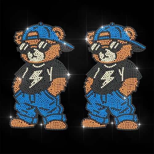 ANATTASOUL Hip-Hop Teddy 11.6"x8.2" Animal Rhinestone Iron on Patches - style: Hip-Hop Teddy
