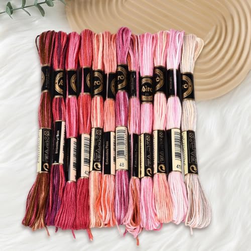 12 Skeins 105 Yards Variegated Cross Stitch Floss Friendship Bracelet String 6 Ply Polyester Colorful Gradient Red Embroidery Thread for Sewing Making Needlecraft Knitting Clothes Stitching - color: Gradient Red