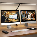 LED Desk Lamp for Home Office, 24W Computer Desk Light with Remote Control, Bright Table Lamp with Clamp Dimmable Tall Desktop Lighting with Bendable Gooseneck, Double Head, Black - color: Black with Clamp