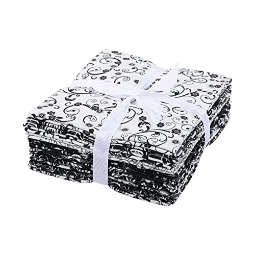 Craftido -25 Options- 100% Cotton Quilting Fabric Bundles 10pcs Fat Quarters 18”x21”-Medium Weight 5.2 oz- Soft Cotton for Quilting, Sewing Project, Patchwork, DIY Crafts - Black & White Flower - color: Black & White Flower