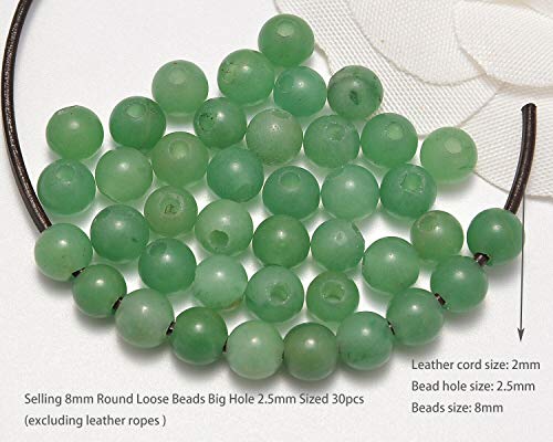 AD Beads Natural Gemstone 8mm Round Loose Beads Big Hole 2.5mm Sized 40pcs (Aventurine) - color: Aventurine