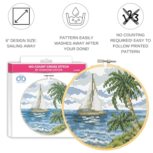 DIAMOND DOTZ Sailing Away Stamped Cross Stitch for Adults, Counted Pattern - color: Sailing Away