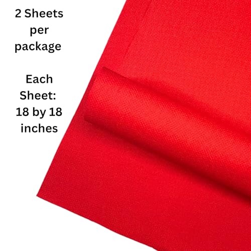 2 Sheets of Red 14 Count Aida Cloth – 18 x 18 Inch Pre-Cut Fabric Squares – Cross Stitch Fabric – 100% Cotton – Ideal for Needlework & Embroidery – The Knotty Unicorn - color: Red