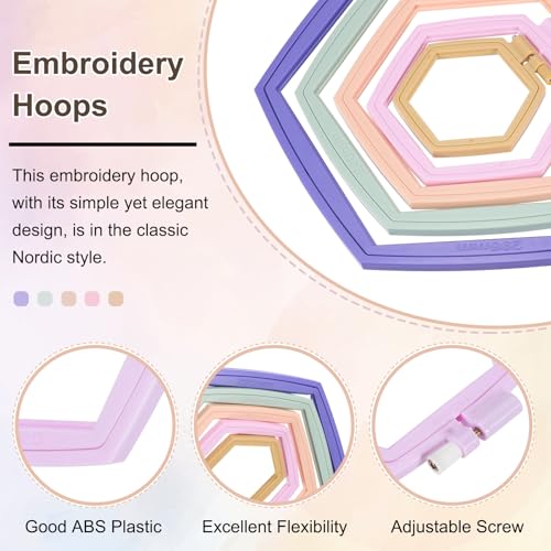 PATIKIL 2 Pieces 6.1" x 5.5" Hexagonal Embroidery Hoops, Adjustable Cross Stitch Hoops Ring ABS Plastic Embroidery Frame Punch Needle Hoop for Sewing, Needlework, DIY Craft, Light Purple - color: Light Purple, size: 6.1" x 5.5"