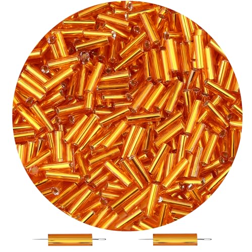 3000PC Orange Glass Bugle Beads 6MM Orange Tube Beads - color: orange