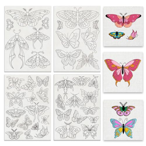 BENECREAT 4 Sheets 40Pcs Stick and Stitch Embroidery Paper, Butterflies Stabilizer Water Soluble Hand Sewing for Carves, Shirts, Coats, Bags, Towels - color: Butterflies