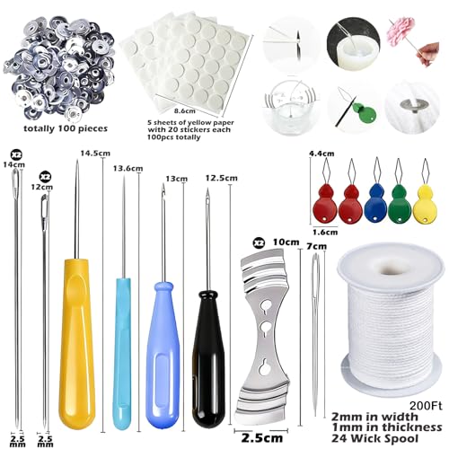 Candle Wick Needle Kit Candle Wick Inserting Tool Mold Punch Needle with Hook & Eye, Large-Eye Needle for Candle Silicone Molds,Candle Wick Roll 200 Ft 24 Wick Spool,Threader,Wick Holders - color: 23pcs