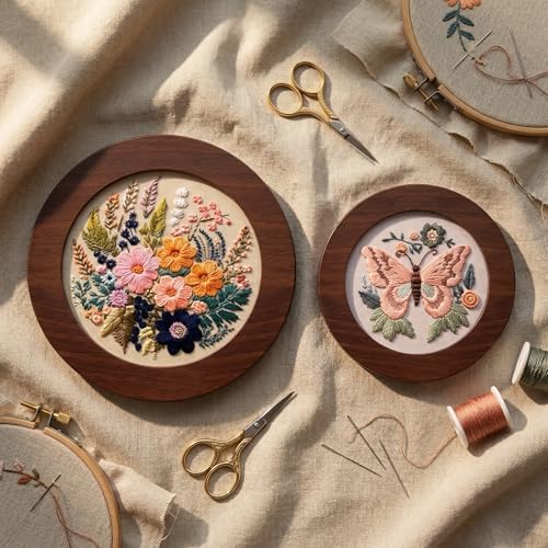 RattanView 12 Pcs Wood Embroidery Hoop Frame for Display 6 & 8 Inch - color: Walnut, size: 6 inch/8 inch