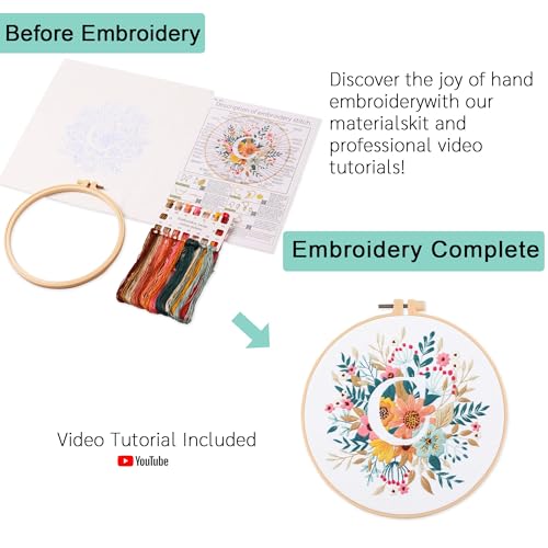 Harimau Letter C Pattern Embroidery Kit for Adult Beginners, Complete Starter Pack with 1 Hoop, Needles, Instruction Guide & Embroidery Stitch Video Tutorials - color: C