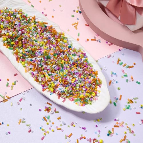 200g Glass Seed Beads Bulk Crystal Tube Bugle Beads for DIY Necklaces Bracelet Earring Crafting Jewelry Making Kit Supplies (Mixed Color) - color: Mixed Color 01