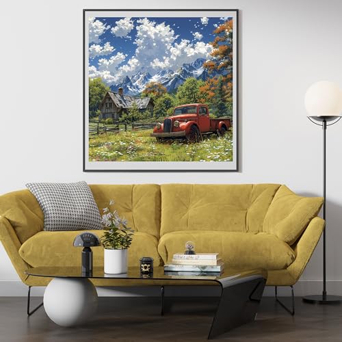 Moohue DIY Counted Stamped Cross Stitch Kits for Adults 14 Count Cross Stitch Patterns Printed Cross Stitch Kits for Adults (Mountain Car) - color: Mountain Car