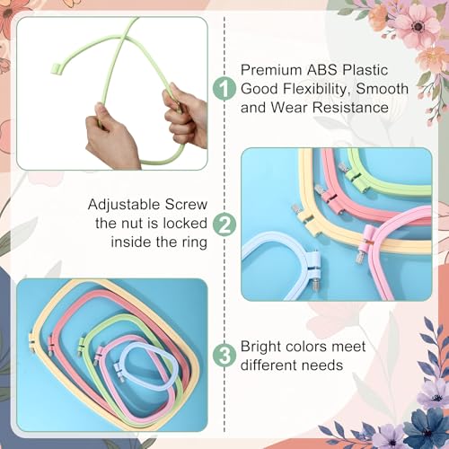 Tigeen 5 Pcs Embroidery Hoops, 5 Sizes ABS Plastic for Sewing, Rectangle - style: Rectangle