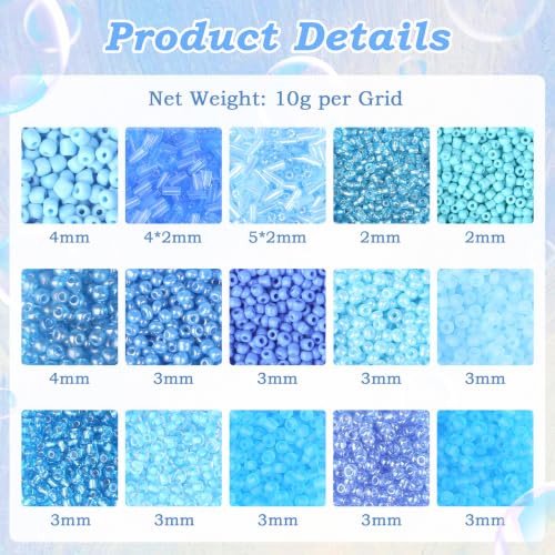 Blue Seed Beads for Jewelry Making Glass Bugle Beads for DIY Craft - color: Blue