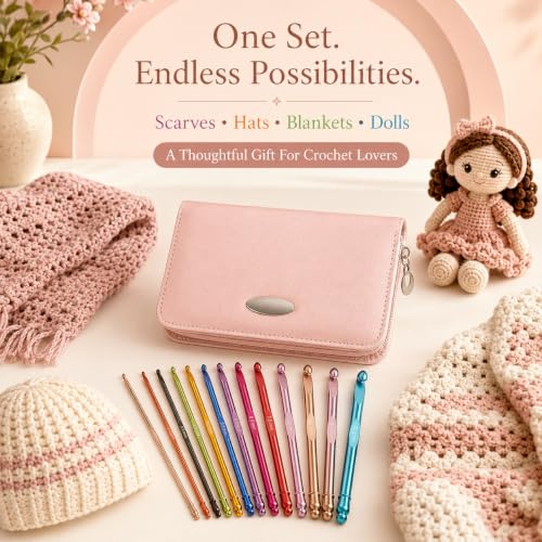 Coopay Crochet Hooks Set with Zipper Pouch, 16PCS Metal Crochet Needles - color: Pink